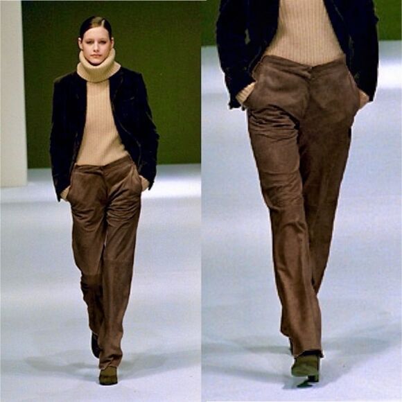 Theory For Scoop Leather Brown Pants Suede Straight Leg Trousers Size 2 - Picture 3 of 9